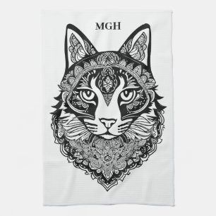 Linge De Cuisine Chat ornemental Monogramme personnalisé