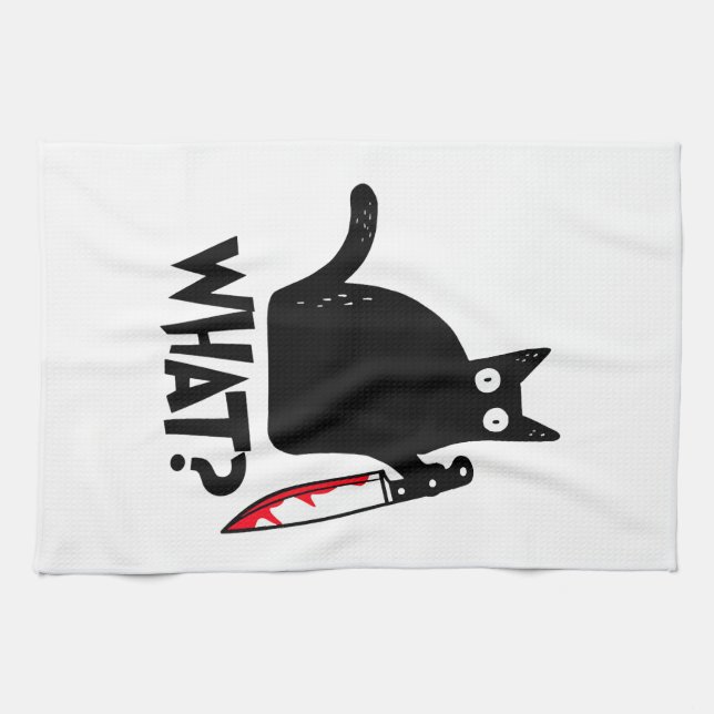 Linge De Cuisine Chat Qu'est-ce que_ Drôle Chat Noir  (Horizontal)
