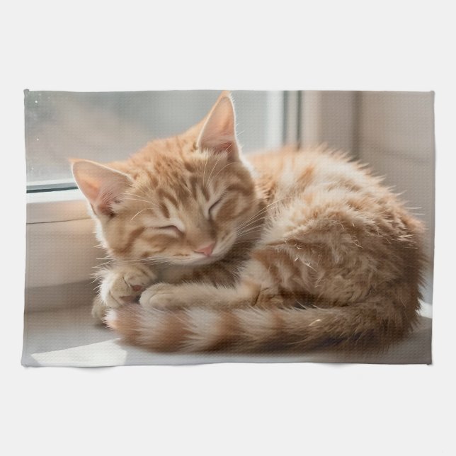 Linge De Cuisine Chat roux douillet faisant une sieste au soleil (Horizontal)