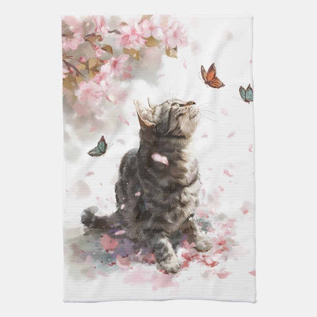 Linge De Cuisine Chat Sakura et Papillons (11) (Vertical)