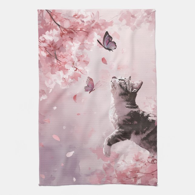 Linge De Cuisine Chat Sakura et Papillons (7) (Vertical)
