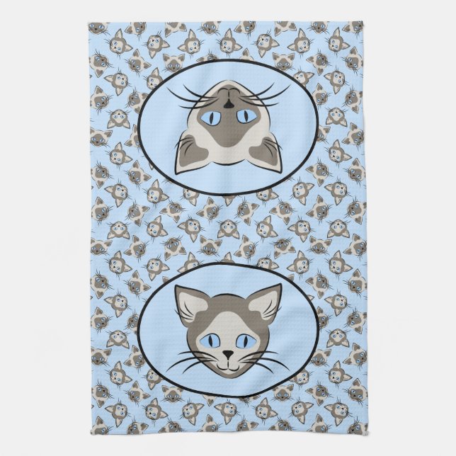 Linge De Cuisine Chat Siamese Blue Eyed face Motif d'art graphique (Vertical)