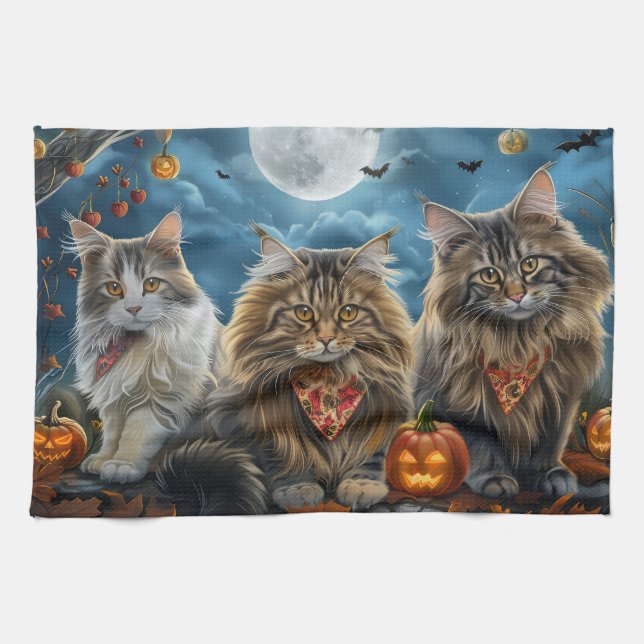 Linge De Cuisine Chat sibérien Halloween effrayant  (Horizontal)