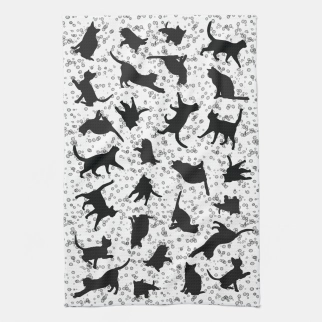 Linge De Cuisine Chat Silhouette Black & White doodbble (Vertical)