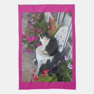 Linge De Cuisine Chat smoking marron foncé rose foncé Fleurs et cha