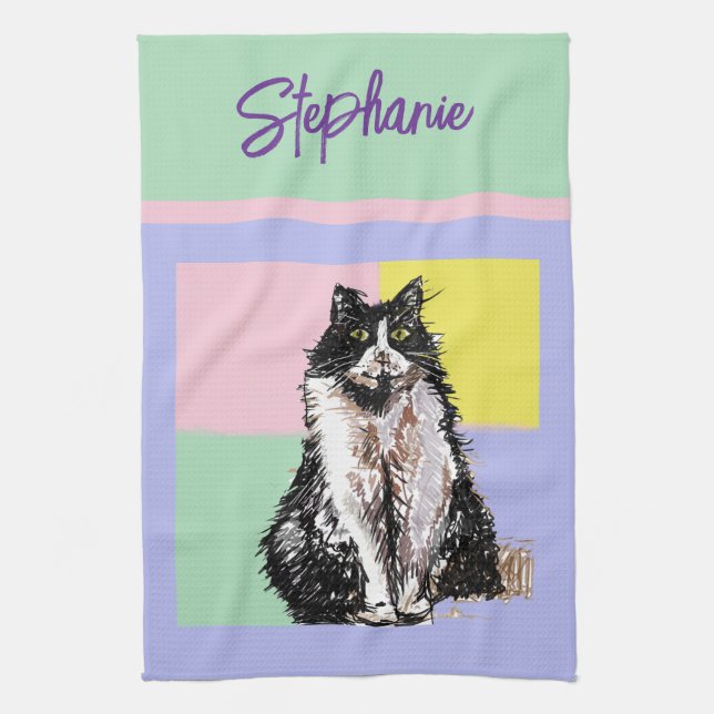 Linge De Cuisine Chat Smoking Pastel Femmes Couleurs Pastel (Vertical)