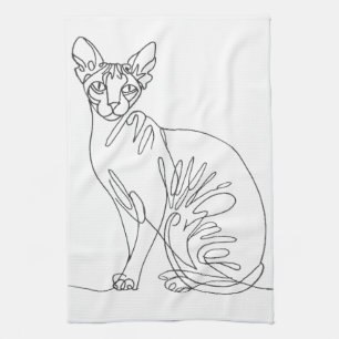 Linge De Cuisine Chat Sphynx Dessiné à la Main - Art en Ligne Minim