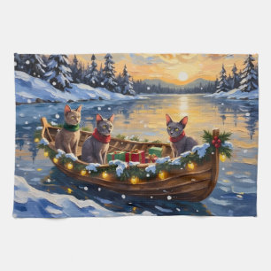 Linge De Cuisine Chat Sphynx Noël Bateau Fêtes