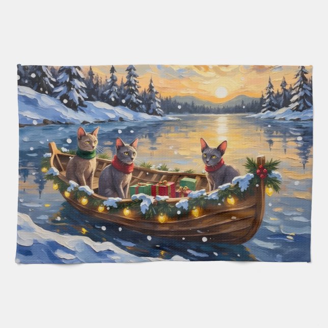 Linge De Cuisine Chat Sphynx Noël Bateau Fêtes (Horizontal)