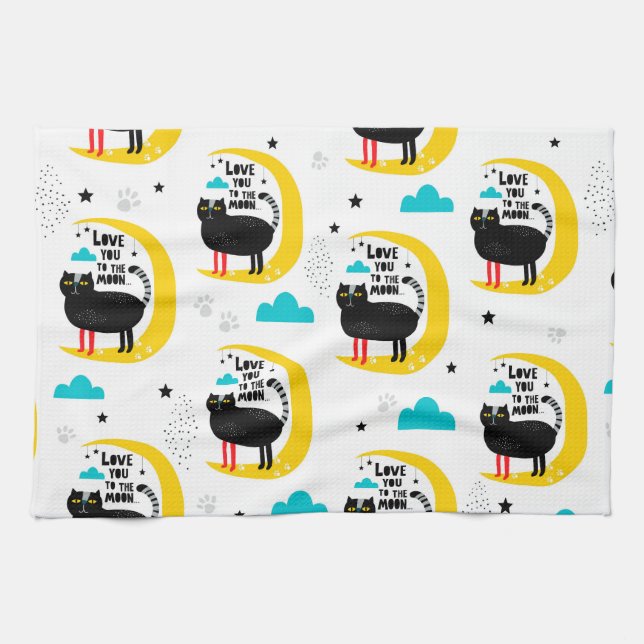 Linge De Cuisine Chat sur la lune (Horizontal)