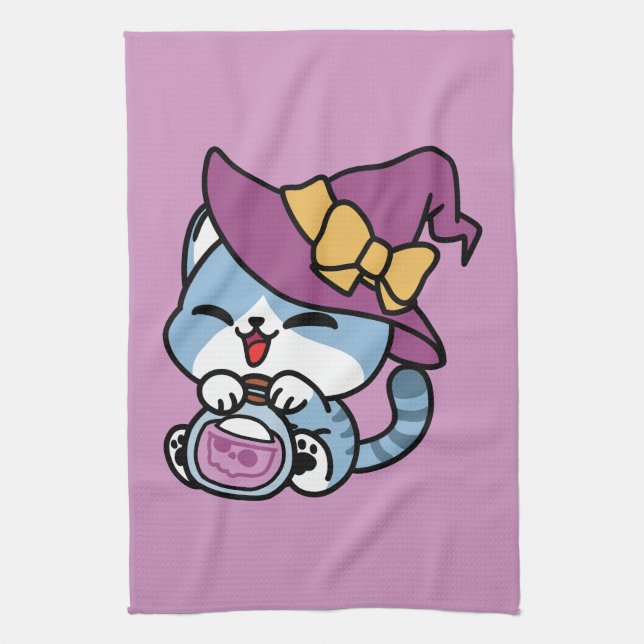 Linge De Cuisine Chat Tabby Halloween – Chapeau de Sorcière & Art d (Vertical)