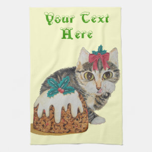 Linge De Cuisine chat tigré gris de chaton mignon léchant Noël d