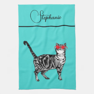Linge De Cuisine Chat Tigré Pastel Chats Femmes Turquoise Aqua Nom