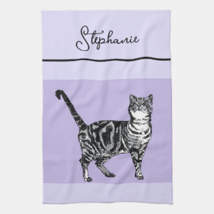Linge De Cuisine Chat Tigré Pastel Chats Femmes Violet Clair Lavand