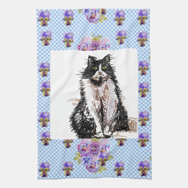 Linge De Cuisine Chat Tuxedo Dessin Mignon Chats Noir Blanc (Vertical)