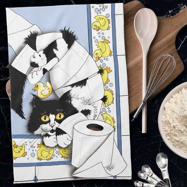 Linge De Cuisine Chat Tuxedo Joueur Papier Toilette Chaos Bleu Jaun (Créateur téléchargé)
