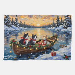 Linge De Cuisine Chat Tuxedo Noël Bateau Fêtes