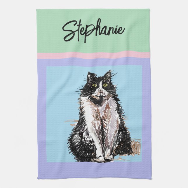 Linge De Cuisine Chat Tuxedo Pastel Chats Femme Pastel Couleurs (Vertical)