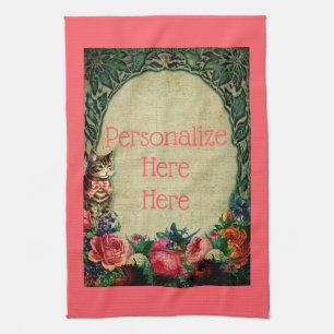 Linge De Cuisine Chat victorien et rose de la musique en feuilles v