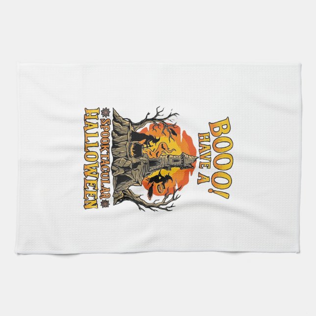 Linge De Cuisine Château de sorcière de Halloween Spooktacular Booo (Horizontal)