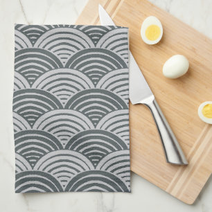 Linge De Cuisine Château Japandi Ferme Gris Monochromatique Vagues