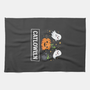 Linge De Cuisine Chatloween Mignon Chat Fantôme Design Halloween_1