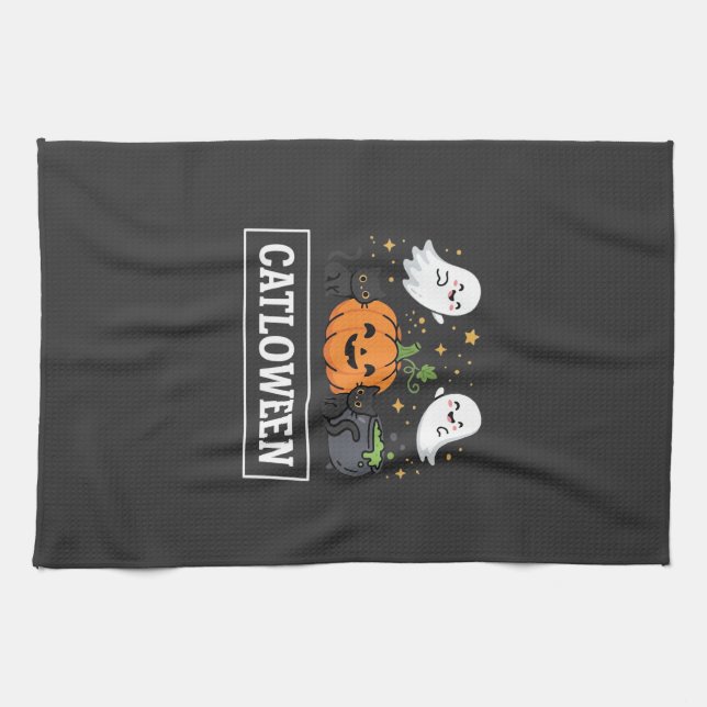 Linge De Cuisine Chatloween Mignon Chat Fantôme Design Halloween_1 (Horizontal)