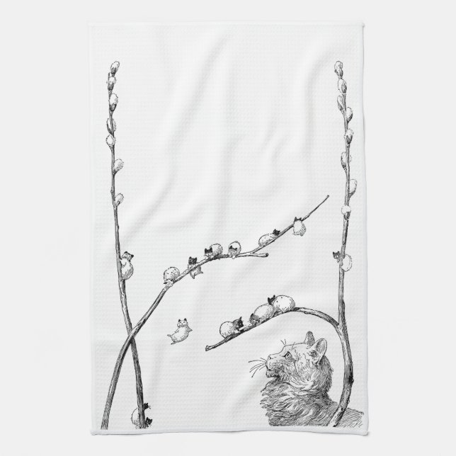 Linge De Cuisine Chatons de saule de chat et chat de mère (Vertical)