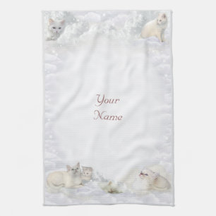 Linge De Cuisine Chats blancs avec votre nom