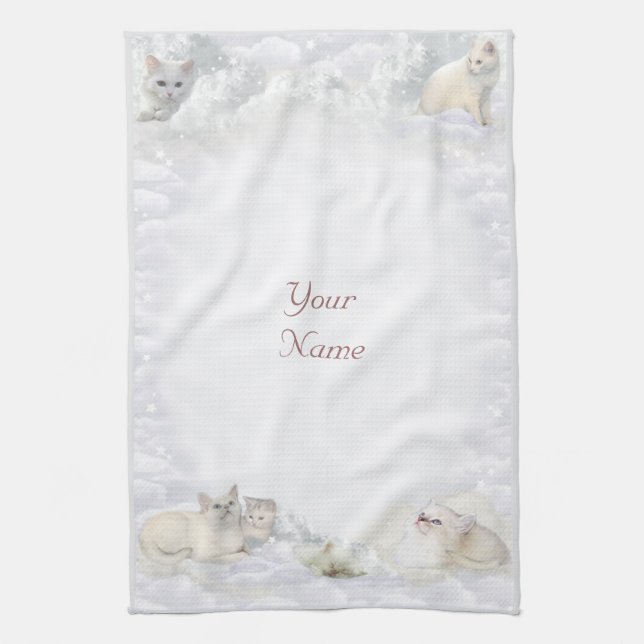 Linge De Cuisine Chats blancs avec votre nom (Vertical)