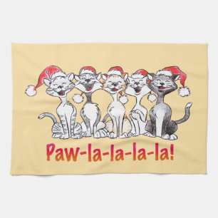 Linge De Cuisine Chats de Noël chantant avec des chapeaux de Père N