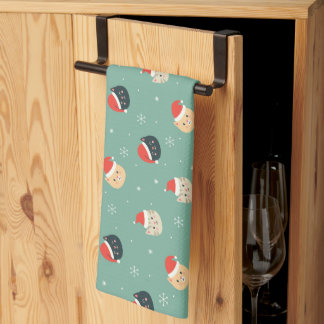 Linge De Cuisine Chats de Noël en Motif de chapeaux de Noël