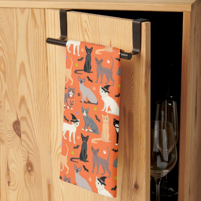 Linge De Cuisine Chats d'Halloween (Pliage en tiers)
