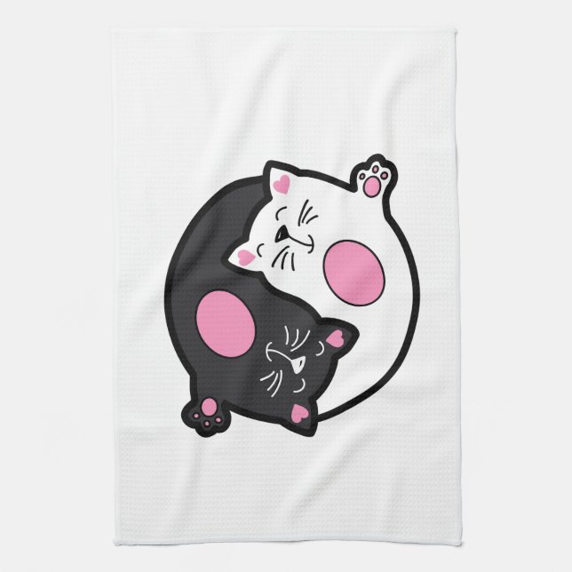 Linge De Cuisine Chats endormis Yin Yang en noir et blanc  (Vertical)