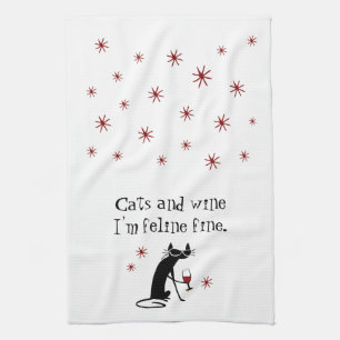 Linge De Cuisine Chats et vin Feline Belle Pun à vin avec chat