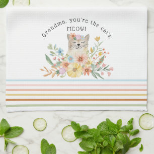 Linge De Cuisine Chats Meow Grandma Cute Kitty Floral Pastel