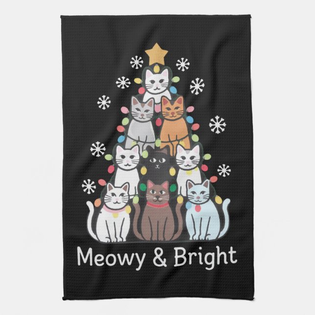 Linge De Cuisine Chats Noël Arbre Meowy Bright Cute Xmas (Vertical)