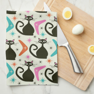 Linge De Cuisine Chats noirs atomiques de milieu de siècle avec boo