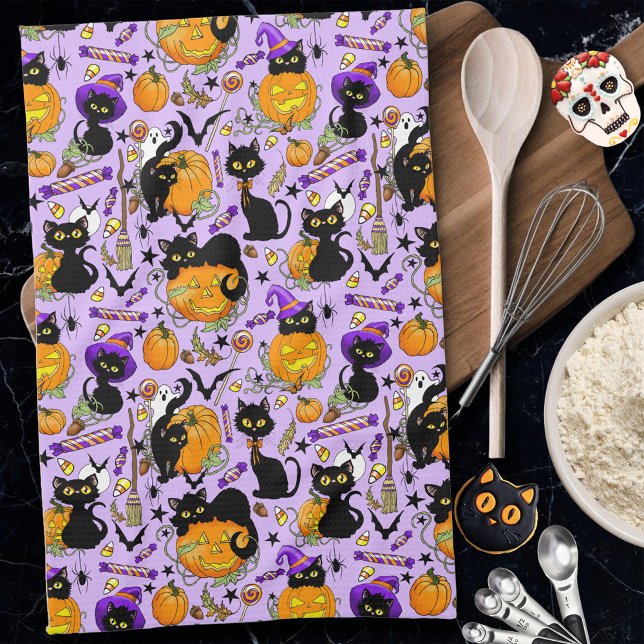 Linge De Cuisine Chats noirs citrouille Halloween Candy (Créateur téléchargé)