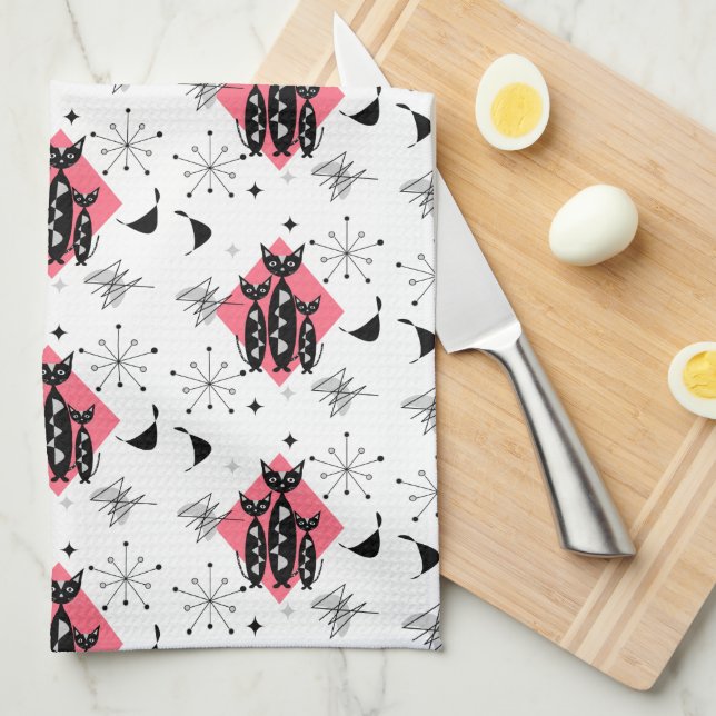 Linge De Cuisine Chats rétro Starburst atomique moderne milieu du s (Quart Plié)