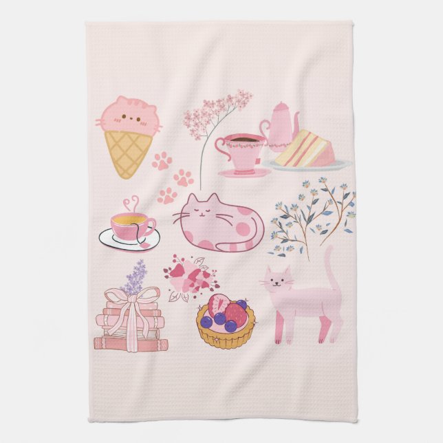 Linge De Cuisine Chats Roses Coziness (Vertical)