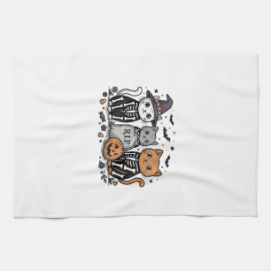 Linge De Cuisine Chats squelette mignons gravure vintage Halloween