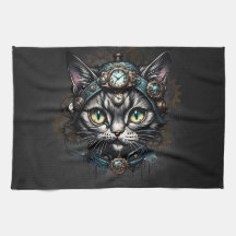 Chatte steampunk mignonne avec des horloges et des