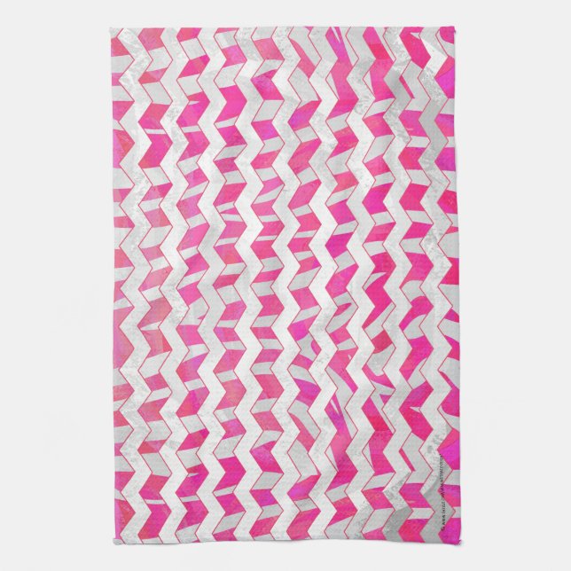 Linge De Cuisine Chaud rose et blanc Chevron Zebra (Vertical)