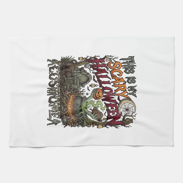 Linge De Cuisine Chaudière de costume d'Halloween effrayant Citroui (Horizontal)