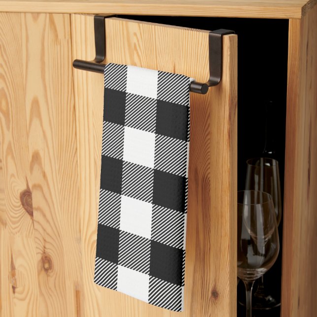 Linge De Cuisine Chauffage du bison de Preppy noir et blanc (Pliage en tiers)