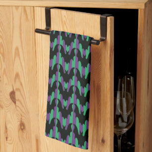 Linge De Cuisine Chauves-souris noires sur rayures violettes et ver