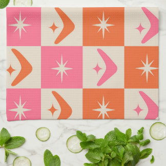 Linge De Cuisine Checkered Mid Century Boomerangs pink and orange 