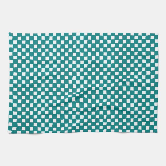 Linge De Cuisine checkered pattern (teal) (Horizontal)