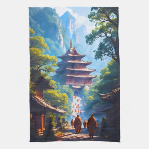 Linge De Cuisine Chemin de la pagode mystique au lever du soleil